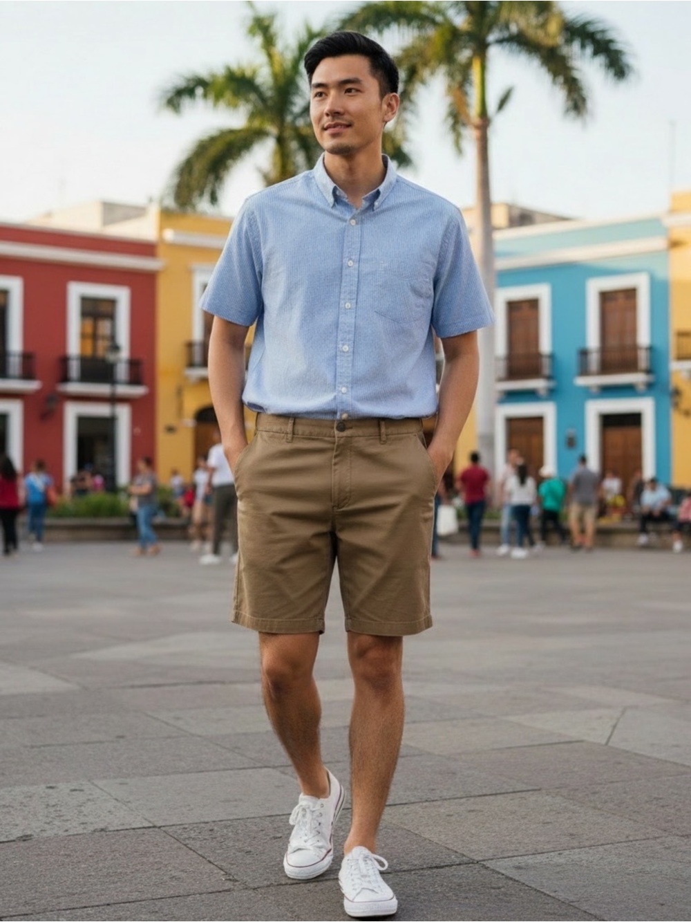 Everlane Men's Flat Front Cotton Blend Dark Khaki Shorts